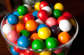A picture of a bowl of gumballs